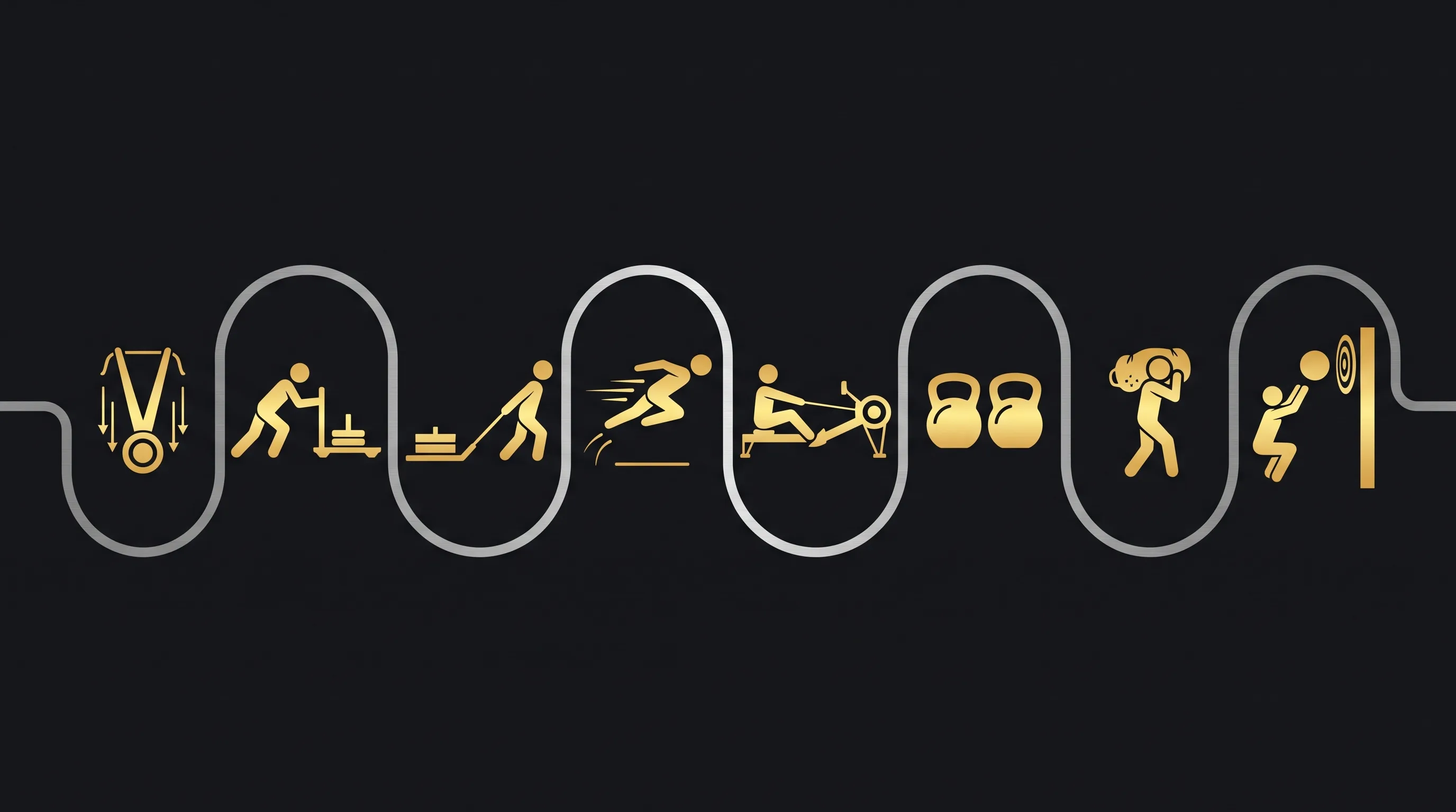 Numbered diagram of the eight HYROX stations in order connected by the run between them