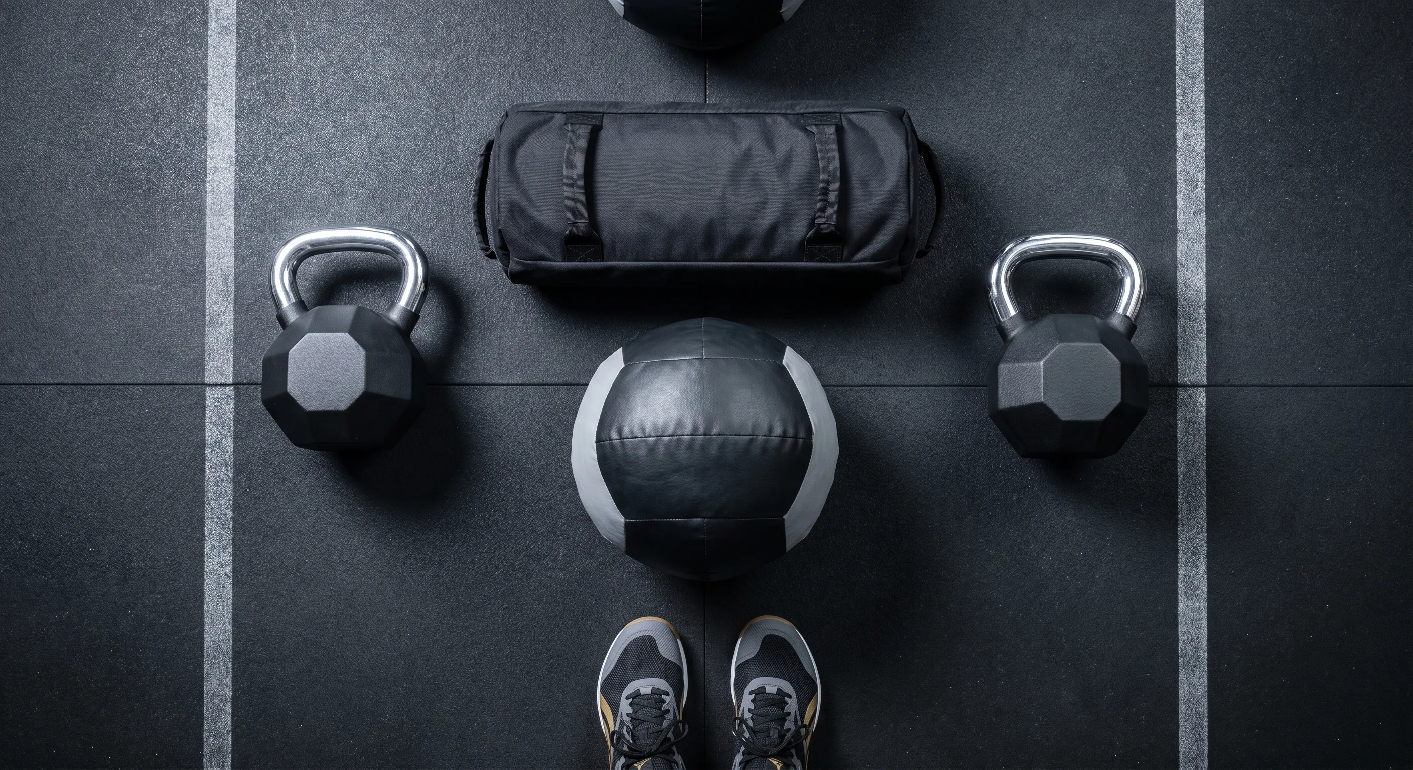 Flat-lay of HYROX training gear arranged as a weekly plan layout